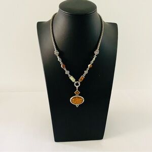 Premier Designs Oval Pendant  and Amber Stone Necklace.